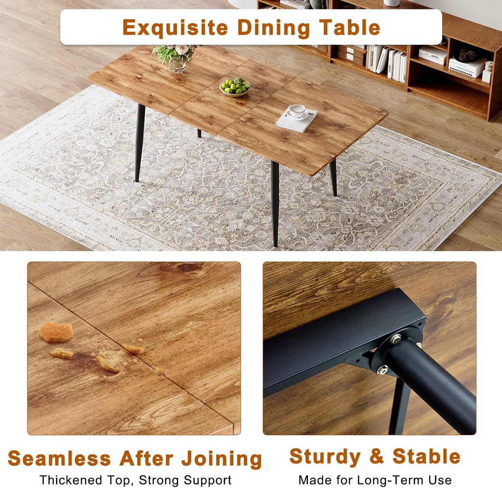 59"-75" Extendable Dining Table Set for 6, Mid Century Dining Room Table Set for 6, Modern Wood Kitchen Table Upholstered Chairs Set of 6, Ideal for Dining Room,Office, Space-Saving, Easy to Assemble