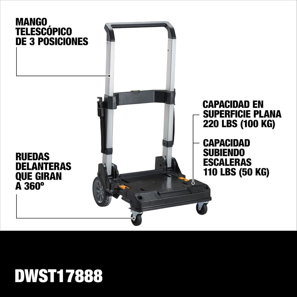 DEWALT TSTAK Trolley Cart with Handle, Swivel 360°, Capacity of Up to 200 lbs (DWST17888)