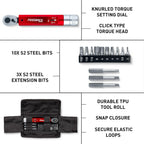 Feedback Sports | Range Click Torque Wrench Set | Adjustable Torque Ratchet Bit Driver [2-14Nm] | 13 S2 Steel Hex & Torx Bits | TPU Protective Carrying Case | Bicycle Tool Kit | Mini Torque Wrench