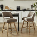 VKNOW 27" Swivel Bar Stools Set of 2, Upholstered Counter Height Bar Stools with Backrest and Rubberwood Legs, Fabric Barstools for Kitchen Island, Breakfast Bar, Living Room, Dining Room, Brown