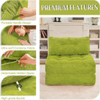 HABUTWAY Folding Sofa Bed, Convertible Sleeper Chair Bed w/Dual-Pillow & Handle, Foldable Floor Sofa Lounge w/Back Support for Living Room, Bedroom, Apartment, Office, Single, Green