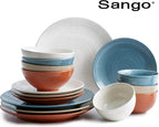 Sango Siterra Painter's Palette 16-Piece Stoneware Dinnerware Set - Service for 4, Ceramic Plates and Bowls Sets, Chip Resistant, Rustic Dishware, Microwave & Dishwasher Safe Kitchen Dishes