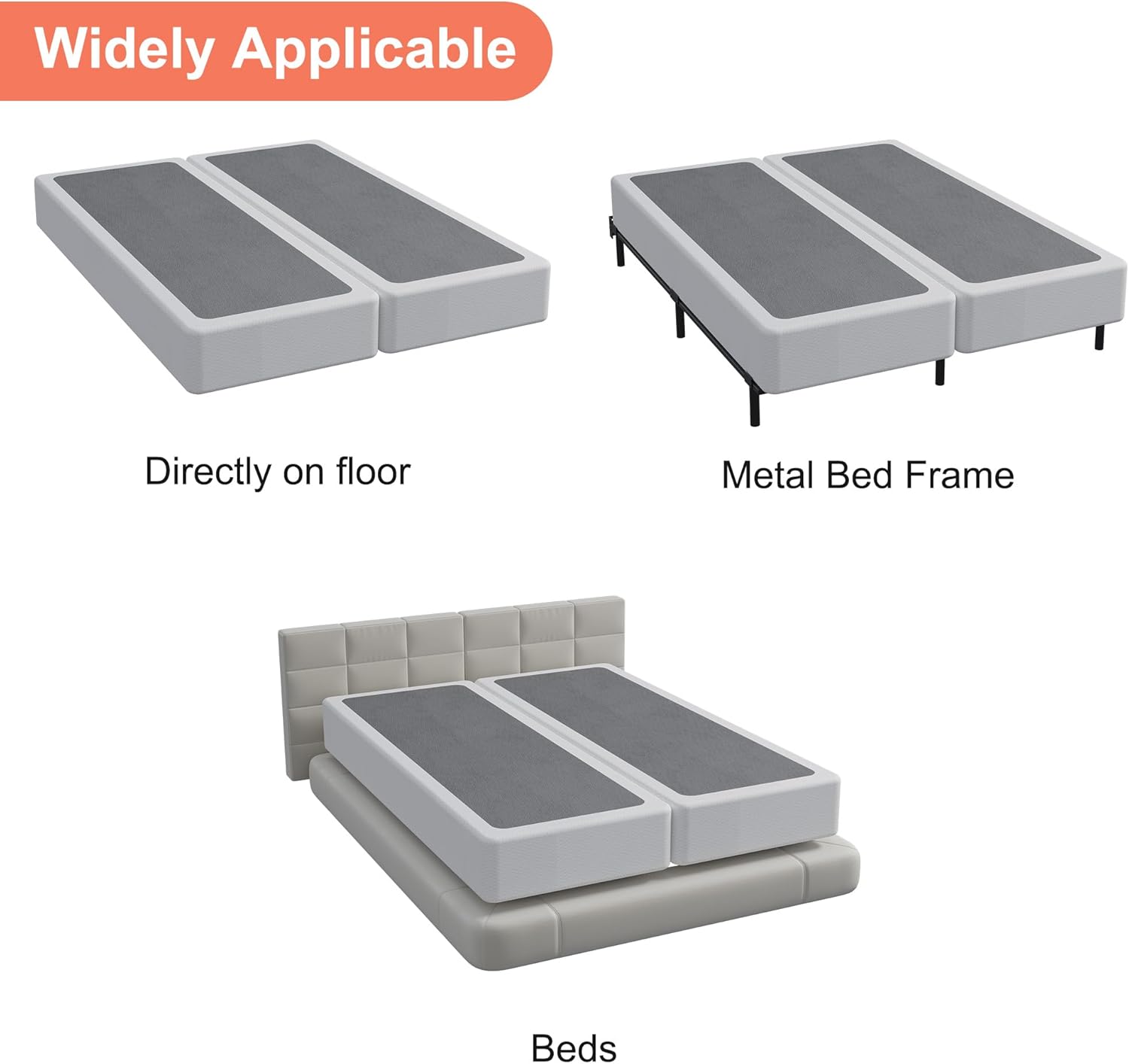 9 Inch Split Queen Box Spirng High Proflie Metal Box Spring for Queen Bed with Fabric Cover,Heavy Duty, Mattress Foundation, Easy Assembly, Noise Free