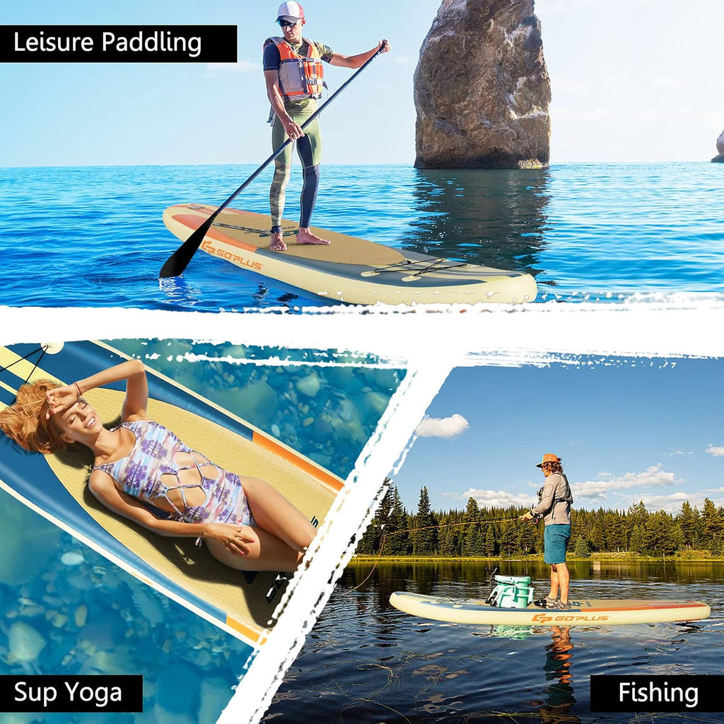 Goplus Inflatable Stand up Paddle Board, 10'/10.5'/11' SUP 6" Thick with Premium Accessories, Adjustable Aluminum Paddle, Leash, Carry Bag, Hand Pump, Removable Fin, ISUP for Adults