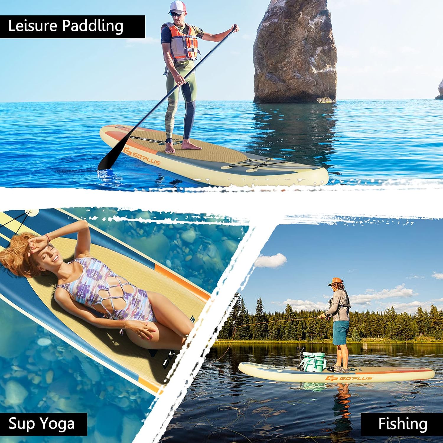 Goplus Inflatable Stand up Paddle Board, 10'/10.5'/11' SUP 6" Thick with Premium Accessories, Adjustable Aluminum Paddle, Leash, Carry Bag, Hand Pump, Removable Fin, ISUP for Adults
