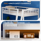 VINGLI Solid Wood Bunk Bed Twin Over Twin Classic, Twin Bunk Beds for Kids and Adults with Full Length Guardrails and Flats Pedals,Easy Assembly,No Box Spring Required,White