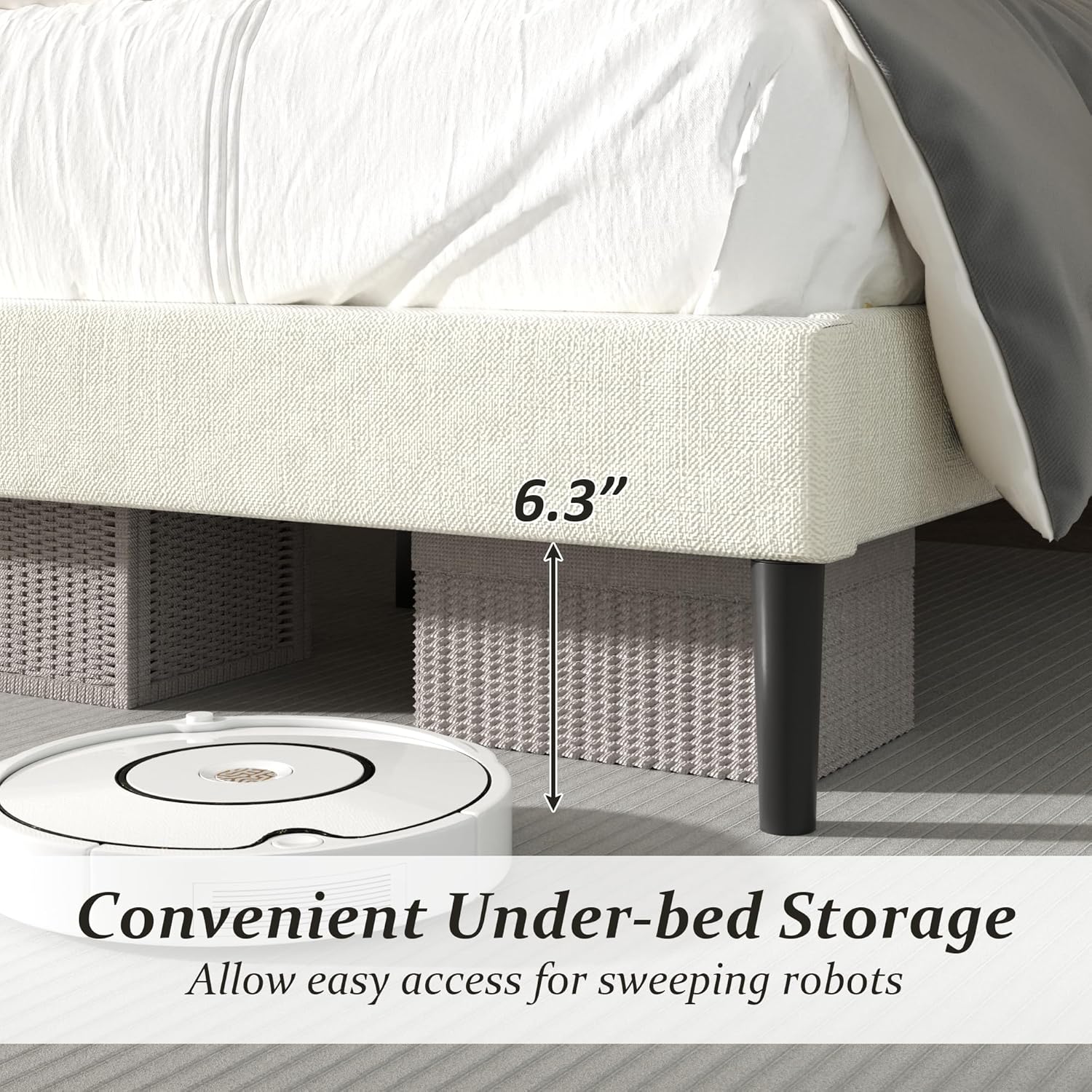 King Size Bed Frame with Fabric Upholstered Headboard, Platform Bed with Wooden Slats Support, Fully Mattress Foundation, Box Spring Optional, Easy Assembly