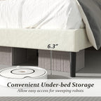 King Size Bed Frame with Fabric Upholstered Headboard, Platform Bed with Wooden Slats Support, Fully Mattress Foundation, Box Spring Optional, Easy Assembly