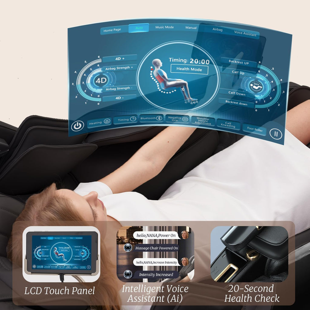 4D Zero Gravity Massage Chair,52" SL-Track Sliding Massages,AI Voice Control System,LCD Touch Screen,52 Airbags Soft Massage,Body Scan and Calfrest Extension Massage Chairs Full Body, Wireless Charger