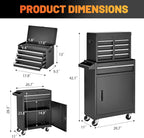 5 Drawers Tool Cart on Wheels with 1 Cabinet, Multifunctional Removable Rolling Tools Chest Storage Set, Tool Trolley Organizer Tools Box for Garage,Warehouse,Repair Shop,Workshop (Black)