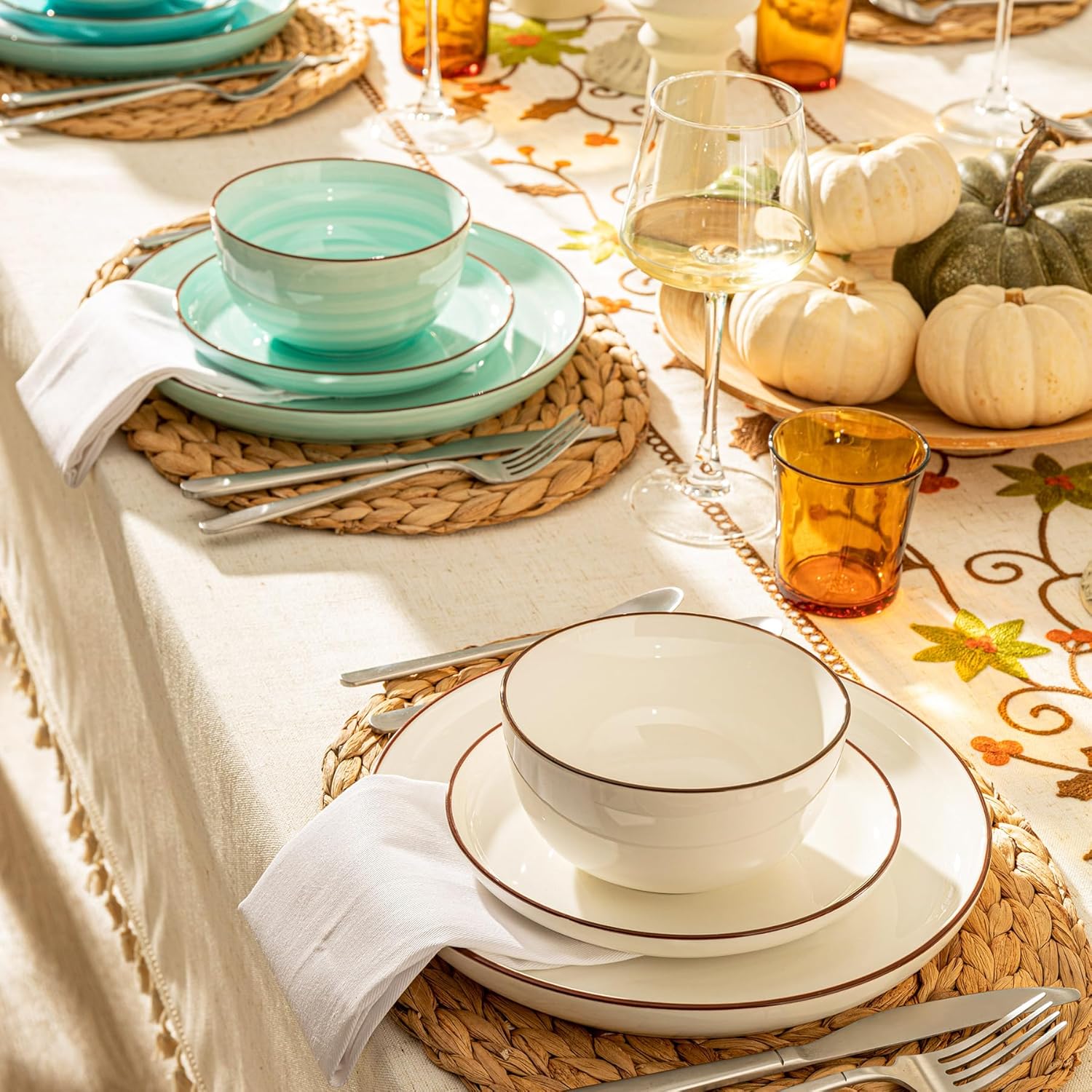 Sweese Plates and Bowls Sets, 18 Piece Dinnerware Set Porcelain Round Dinner Set for 6, Scratch Resistant Dishes Set, Dishwasher and Oven Microwave Safe Handpainted Swirl Dishware Sets, Assorted Blue