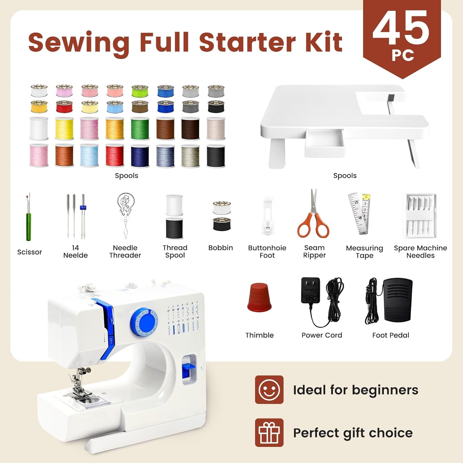 Mini Sewing Machine, Dual Speed Double Needle, 14 Stitch Portable Sewing Machine for Beginners, Adults, Home Use