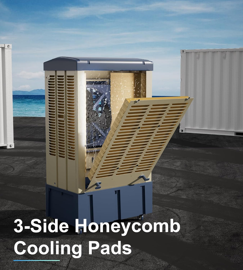 4800 CFM Swamp Cooler,41" Evaporative Air Cooler with 10.6 Gal Water Tank,3 Ice Packs,120° Swing,3 Speeds,Swamp Cooler Air Conditioner for Commercial,Outdoor,Garage,Patio,Porch,Factory