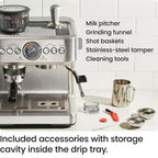 Chefman Crema Supreme 15 Bar Espresso Machine with Milk Frother, Barista Steam Wand, Professional Coffee Maker with Coffee Grinder, 30 Grind Settings, 3L Removable Water Tank - Stainless Steel