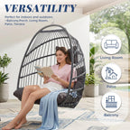 BULEXYARD Hanging Egg Chair Without Stand 350lbs Capacity, Grey Wicker Swing Egg Chair with Dark Grey Cushion for Indoor/Outdoor Patio Porch Balcony, Foldable Hammock & Tree/Ceiling/Beam Mount