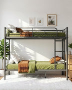 Full Over Full Bunk Bed, Convertible into 2 Full Beds, Heavy-Duty Metal Bed Frame with Safety Full-Length Guardrails & EVA Padded Ladder for Adults, Teens, Kids, No Box Spring Needed, Black