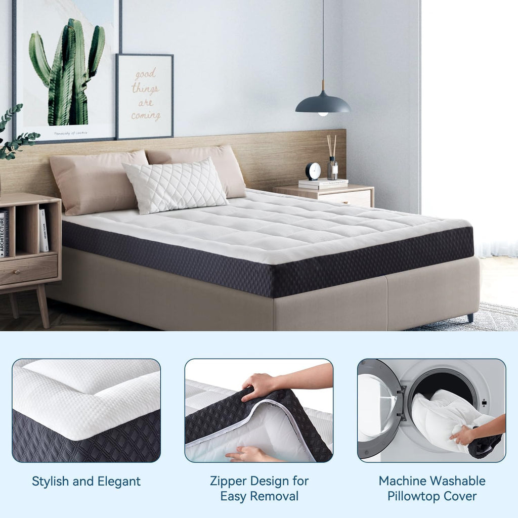 ONENICE 10 Inch Queen Mattress in a Box, Breathable Gel-Memory Foam Plus Pillowtop Mattress for Pressure Relief, CertiPUR-US Certified Bed in a Box, Fiberglass-Free