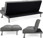 Yaheetech Convertible Sofa Bed Adjustable Couch Sleeper Modern Faux Leather Home Recliner Reversible Loveseat Folding Daybed Guest Bed, Removable Armrests, Cup Holders, 3 Angles, 772lb Capacity, Black
