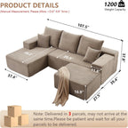 107" Modular Sectional Sofa with Ottoman, Modern Corduroy Cloud Couch with Deep Seat, Boneless Couch Upholstered 3-Seater U-Shaped Sofa for Living Room, No Assembly (Camel, Left-Facing Chaise)