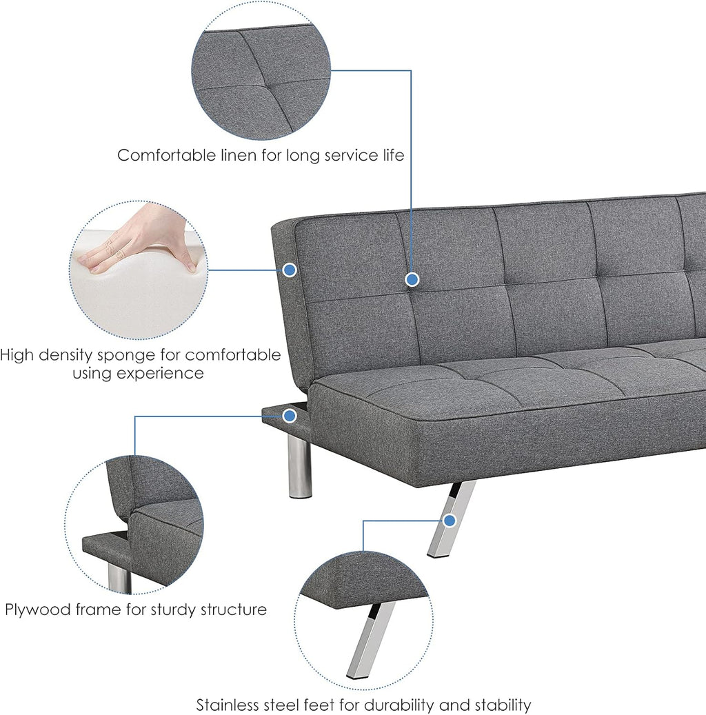 Giantex 3-Seat Convertible Sofa Bed, Sofa Bed w/ 3 Adjustable Angles, Line Fabric & High-Density Sponge, Durable Wood Frame &Sturdy Stainless-Steel Feet, Suitable for Living Room, Bedroom