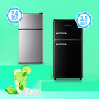 DEMULLER Mini Fridge with Freezer, 45L Personal Refrigerator Only for One Person Use, Silver Tiny Small Size Refrigerator with 7 Level Adjustable Temperature and Double Door