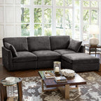 Sectional Cloud Couch for Living Room, Spring Cushion Seating, L Shaped Convertible Modular Sofa with Ottoman, Black | Movable, Balanced Comfort, Soft-Strong Chenille, Apartment-Friendly