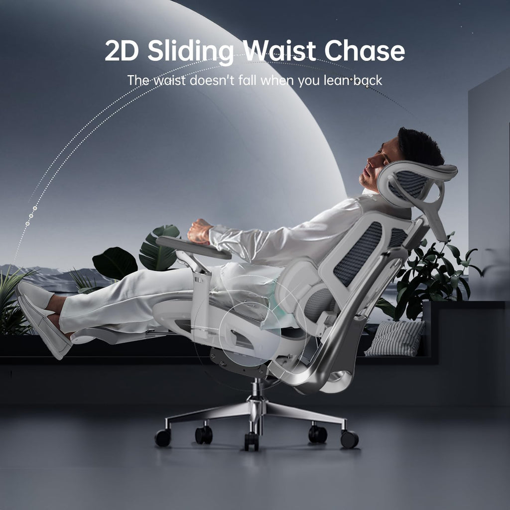 Hbada E3 Ultra Ergonomic Chair, with 3-Zone Dynamic Lumbar Support, 360° Mechanical Armrest, 4D Adjustable Headrest, Aluminum Alloy, Mesh Chair Grey