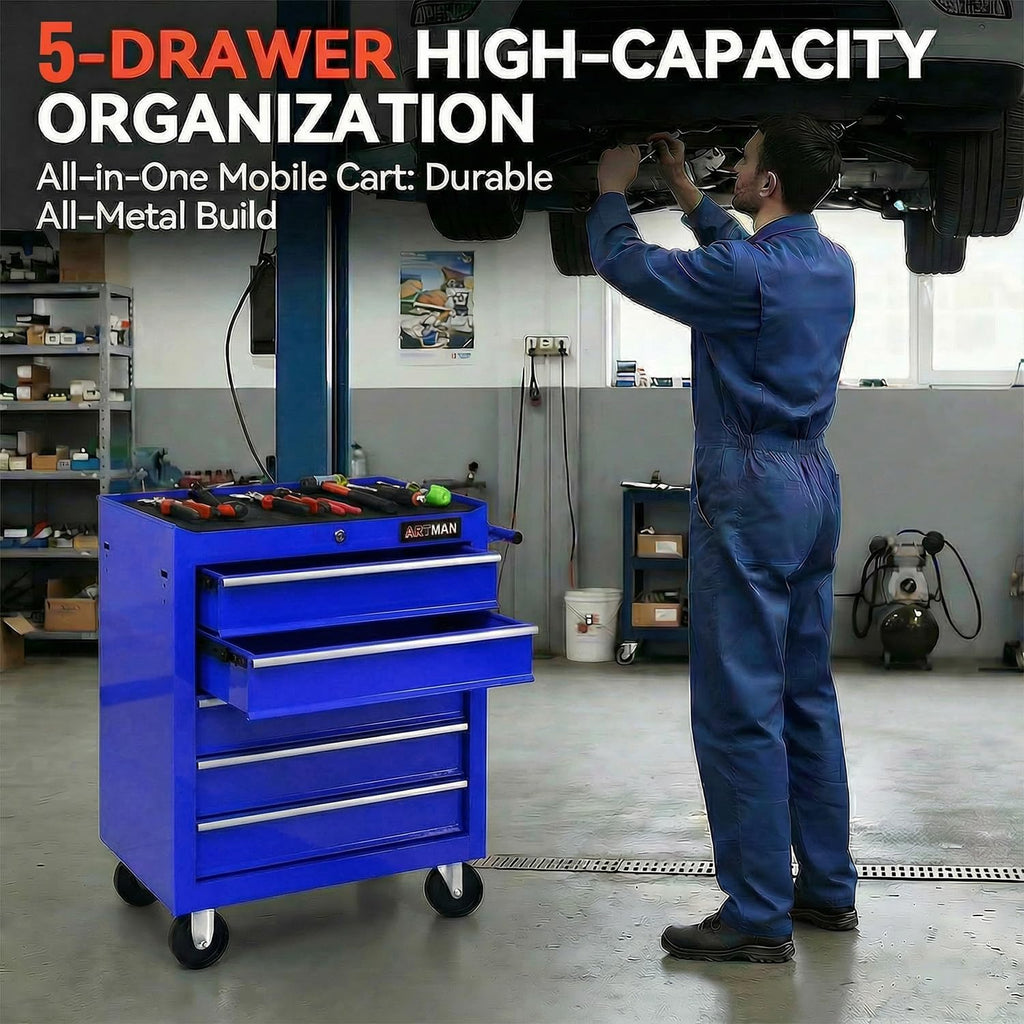 5 Drawers Tool Cart on Wheels,Rolling Tool Chest Tool Storage,Drawers Rolling Tool Trolley Organizer Tool Case for Garage, Warehouse, Workshop, Repair Shop (5 Drawers-Blue)
