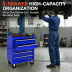 5 Drawers Tool Cart on Wheels,Rolling Tool Chest Tool Storage,Drawers Rolling Tool Trolley Organizer Tool Case for Garage, Warehouse, Workshop, Repair Shop (5 Drawers-Blue)