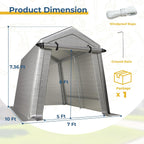LINKHOO 7 x 10 FT Carport, Portable Shed w/220G Heavy Duty Waterproof PE Tarp, Roll-up Zipper Door & Vent, Weather-Resistant Storage Shed for Motorcycle, Bike and Tools, Gray