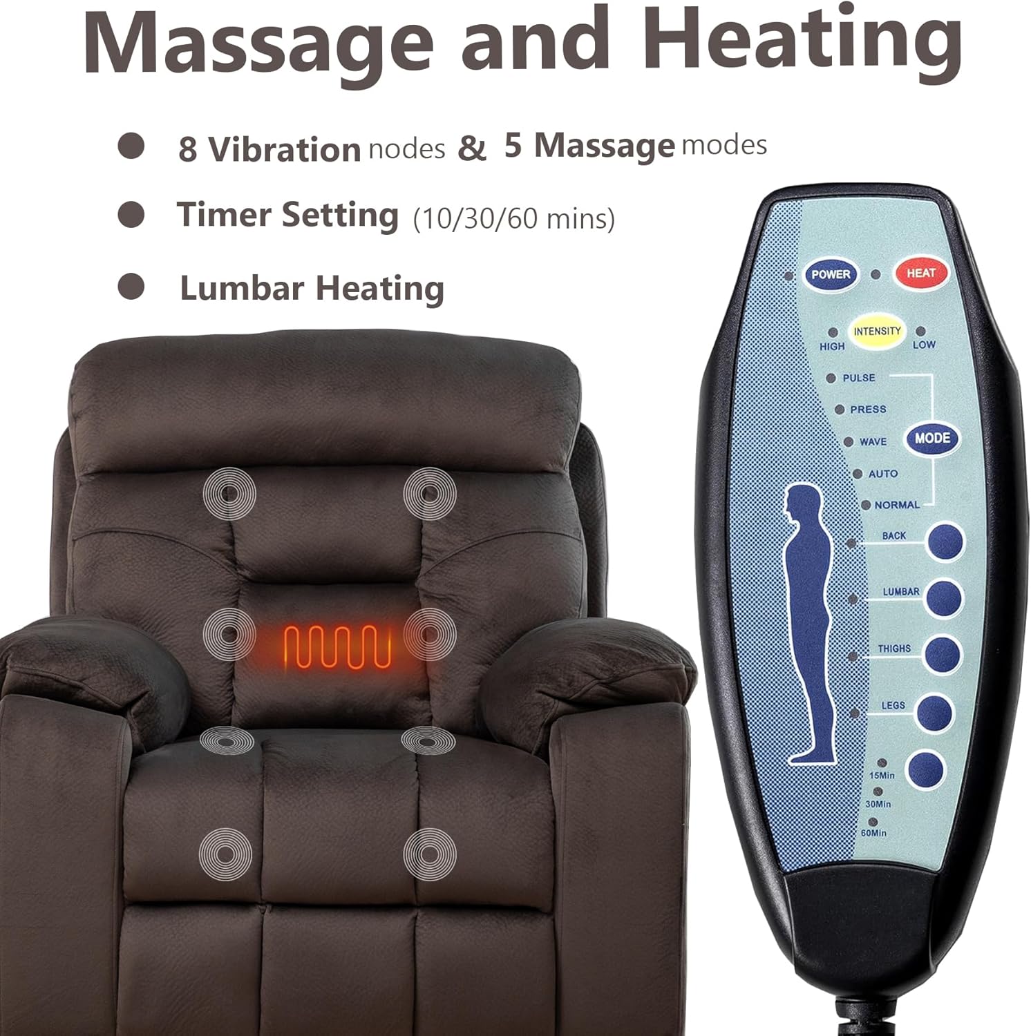 Oversized Power Recliner Chair for Elderly, Big and Tall Electric Lift Recliners with Massage and Heat, Overstuffed Wide Large Living Room Reclining Sofa, Hidden Cup Holder, Velnet Dark Brown