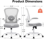 Ergonomic Office Chair, Computer Desk Chair with Adjustable Lumbar Support and Flip-up Armrests, Rocking Function, Comfy Mesh Office Desk Chair for Home Office, Grey