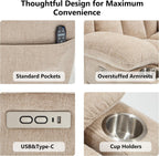 PELUMY Power Lift Recliner Chair for Elderly, Heavy Duty 350 lbs, Massage & Heat, Dual USB Ports & Cup Holders, Electric Recliner, Chenille Fabric (Beige)