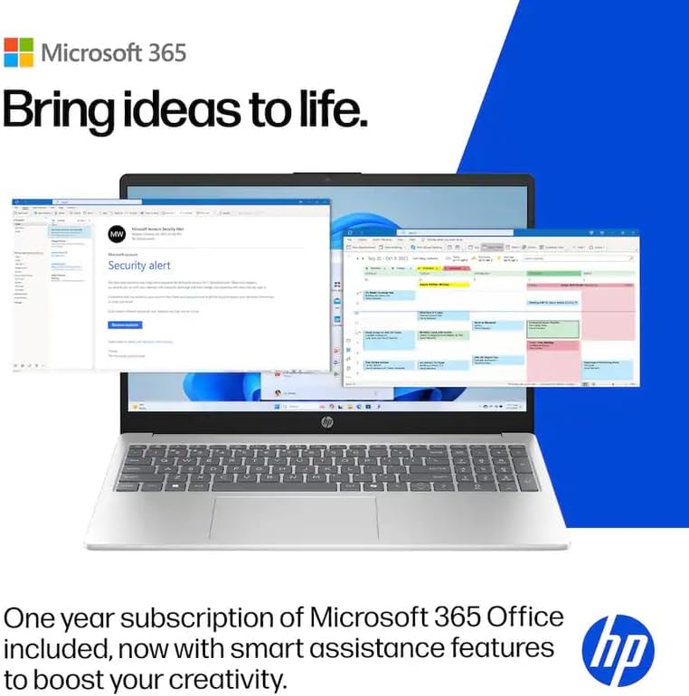 HP 15.6" Laptop with Microsoft Office 365 Included  Intel 4-Core Processor  16GB RAM 128GB SSD  Windows 11  PLUSERA Earphones  Natural Silver