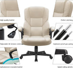 Furmax Office Executive Chair High Back Adjustable Managerial Home Desk Chair, Swivel Computer PU Leather Chair with Lumbar Support (1, Beige)