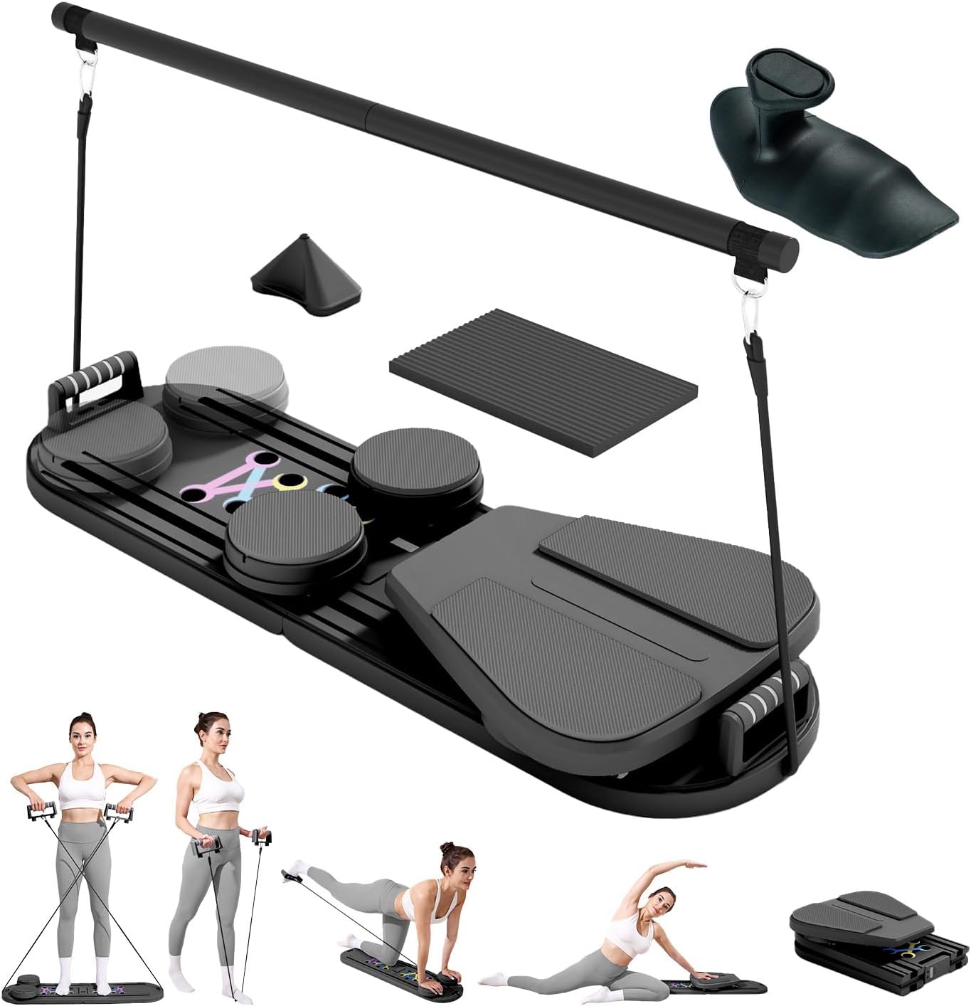 Pilates Board Reformer 15-in-1: Split & Foldable Design, Portable Home Gym with Digital Display, Resistance Bands, Balance Board for Women's Full Body & Core Training