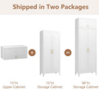 Kitchen Pantry Cabinet, 90" Tall Metal Pantry Cabinet, Food Cupboards with Doors and Shelves, Freestanding Storage Cabinets for Dining, Living Room, 16"D x 32"W x 90"H, White, Assembly Required