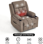 Swivel Rocker Recliner Chair with Massage and Heating,Cup Holders,Glider Recliner for Adults,Soft Fabric Living Room Nursing Reclining Sofa Chair (Coffe)