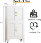 47“H White Metal Bathroom Storage Cabinet, Kitchen Pantry Cabinet with Doors and 3 Adjustable Shelves, Bathroom cabinets Organizer, for Home Office, Bedroom