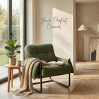 Kinfant Mid Century Modern Accent Chair, Chunky Upholstered Armchair with Metal Frame, Oversized Lounge Chair for Living Room Bedroom Small Spaces, Textured Chenille Fabric, Green