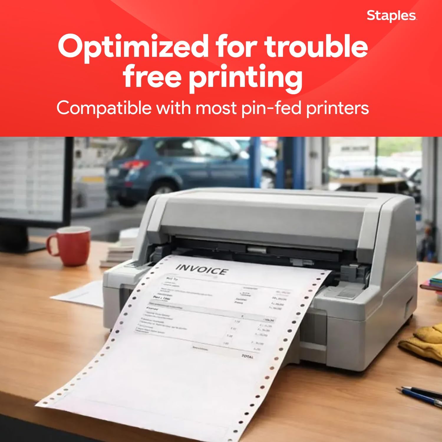 Staples Carbonless NCR Computer Paper, 3 Part Continuous Forms, 9.5 x 11 Inch, White/Canary/Pink, Collated Multi-Part Paper, 1100 Sheets for Invoices & Forms