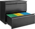 Guizeeopo Metal File Cabinet with Lock, 2 Drawer Lateral File Cabinets for Home Office, Printer Stand, Heavy Duty Office Storage Cabinet for A4/Letter/Legal Size, Assembly Required(Black)