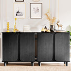 Sideboard Buffet Cabinet with Storage, Modern Black Freestanding Kitchen Cabinet with Raised Legs and Smooth Paint Finish, Curved Edge Accent Table for Living Room, Entryway, Dining Room