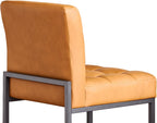 Brown Faux Leather Dining Chairs Set of 2, Mid-Century Modern Dining Room Chairs with Armless, Checkered Kitchen Chair with Metal Legs