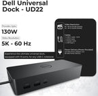 UD22 Dell Docking Station Dual Monitor Bundle - USB-C/USB-A Universal Dell Dock for Laptops Comes with 130W Adapter + Anyhdd HDMI  DisplayPort  USB-C Cables & Cloth - Supports Dual/Triple/4 Monitors