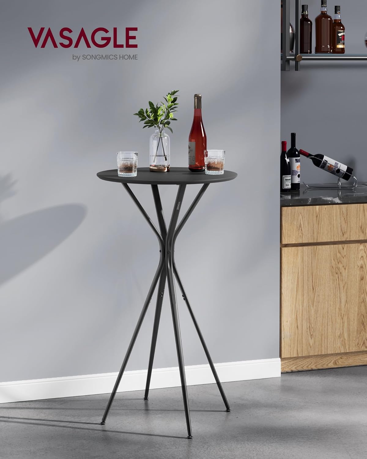 VASAGLE Bar Tables Set of 2, Round Cocktail High Top Pub Bistro Table for Events Party, Kitchen Dining, Home Bar, 23.6 x 23.6 x 41.3 Inches, Sturdy Metal Frame, Modern Style, Easy to Assemble, Black