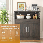 Shintenchi Kitchen Storage Cabinet with Adjustable Shelves and Drawers, Modern Buffet Sideboard, Wood Buffet Cabinet with Doors, Floor Cabinet Cupboard for Coffee Bar Living Room, Dark Brown