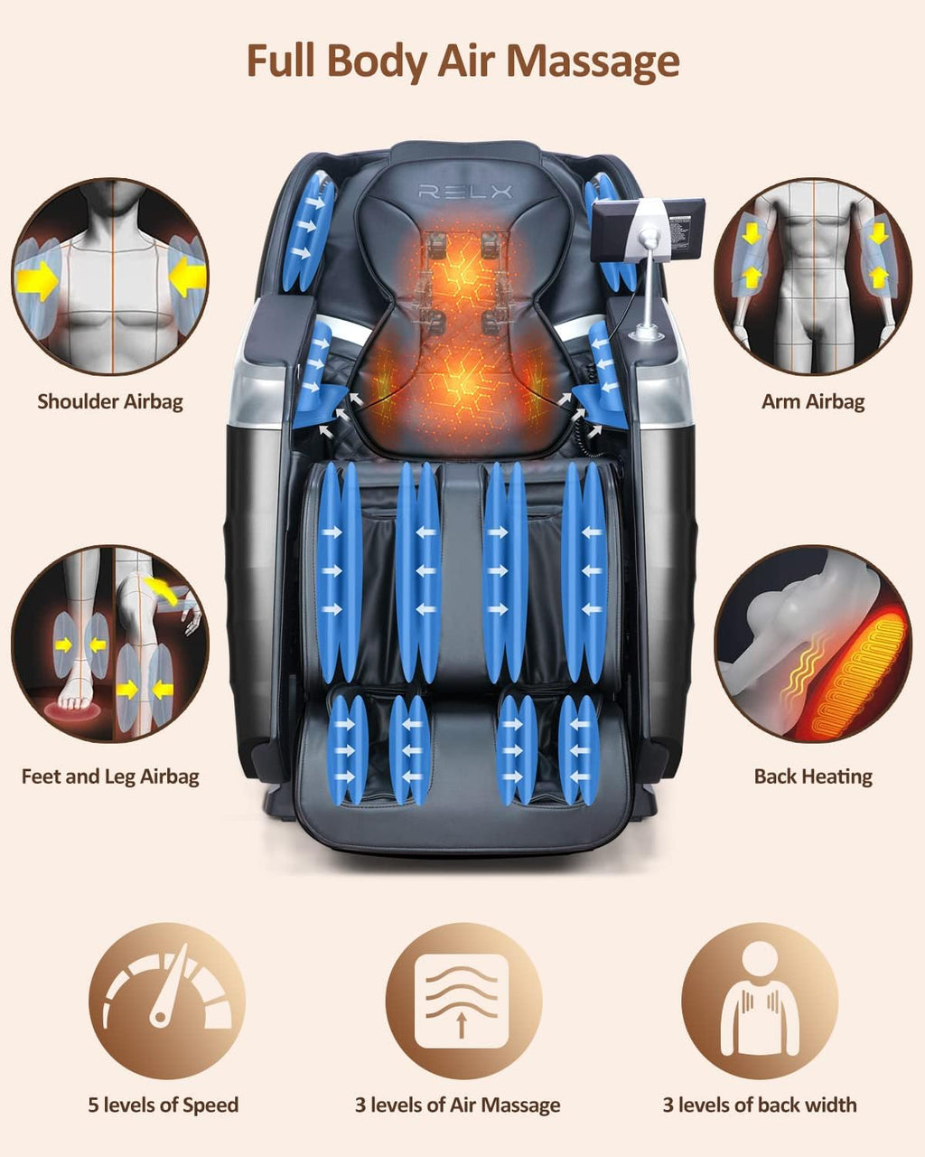 RELX Massage Chair Full Body, 15 Modes Zero Gravity SL-Track Shiatsu Massage Chair Built-in Heat System, Airbag Massage with Body Scan, Deep Yoga Stretch, Calfrest Extension and AI Control(Black)