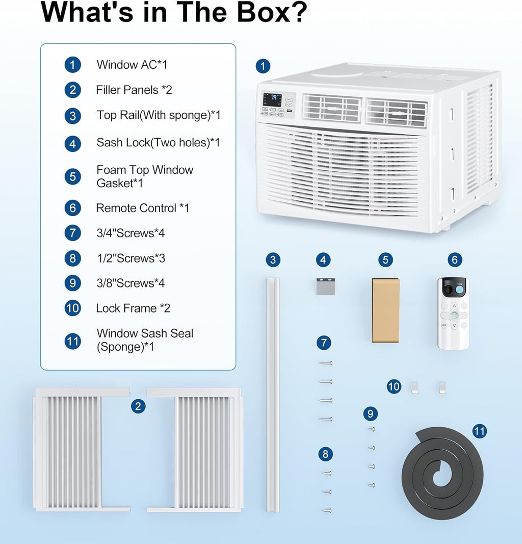 AKIRES Window Air Conditioner, 8,000BTU Air Conditioner Window Unit, Cools up to 350 Sq. Ft, Window AC with Cool, Fan, Dry, Sleep, Energy Saver, and Auto,6 Modes,24H Timer,Easy Install,Home,Office