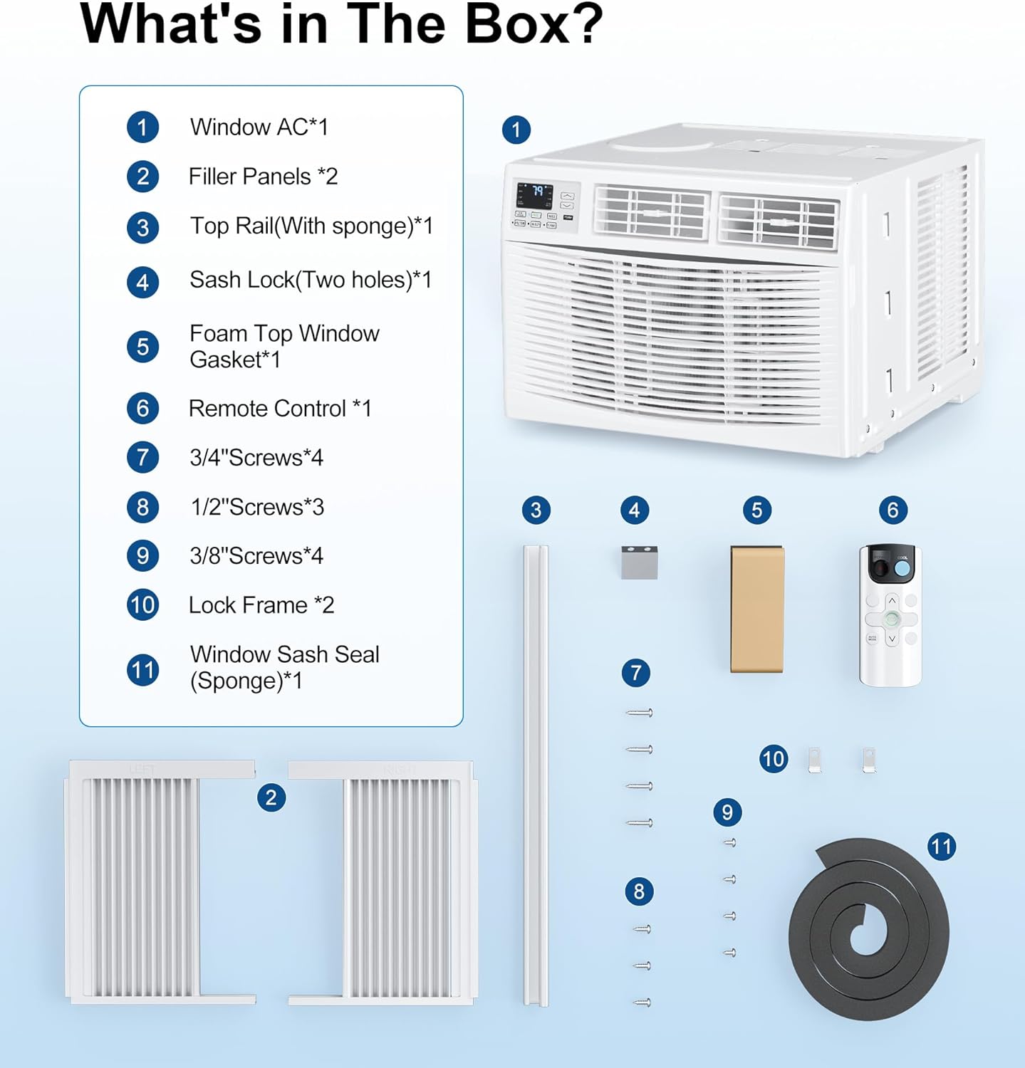 AKIRES Window Air Conditioner, 8,000BTU Air Conditioner Window Unit, Cools up to 350 Sq. Ft, Window AC with Cool, Fan, Dry, Sleep, Energy Saver, and Auto,6 Modes,24H Timer,Easy Install,Home,Office